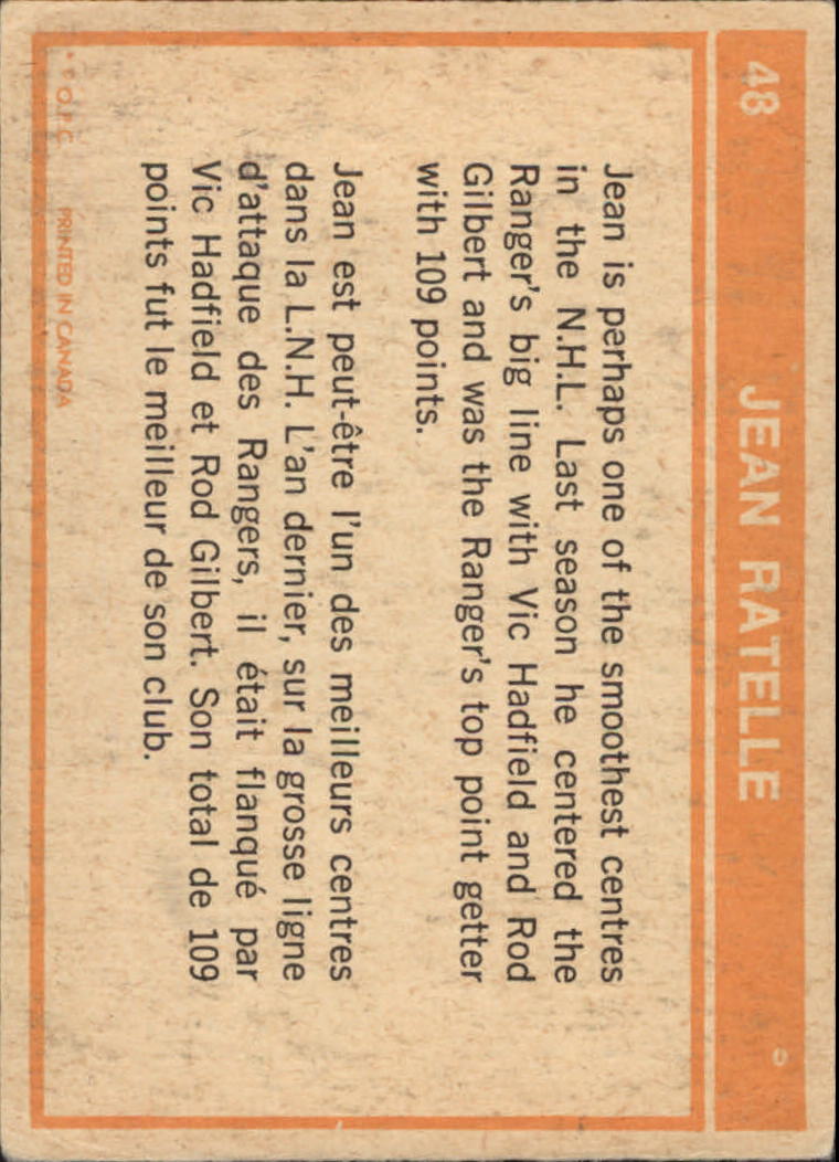 1972-73 O-Pee-Chee #48B Jean Ratelle IA Cent back image