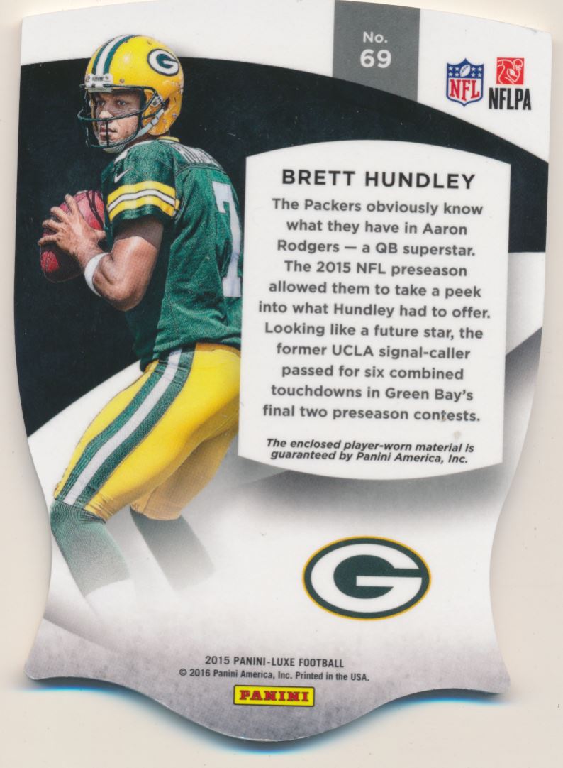 2015 Panini Luxe Memorabilia Die Cuts Prime Blue #69 Brett Hundley