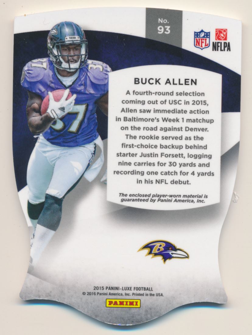 2015 Panini Luxe Memorabilia Die Cuts Prime Blue #93 Buck Allen