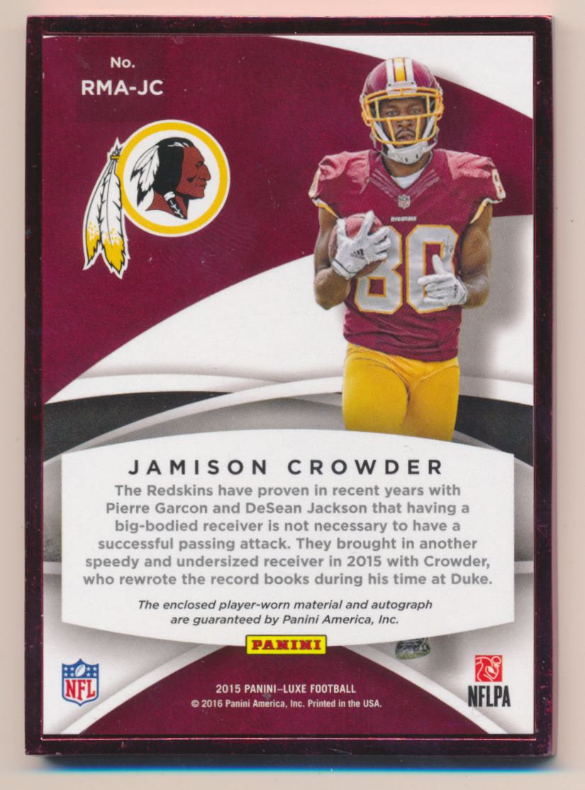 2015 Panini Luxe Rookie Memorabilia Autographs #22 Jamison Crowder