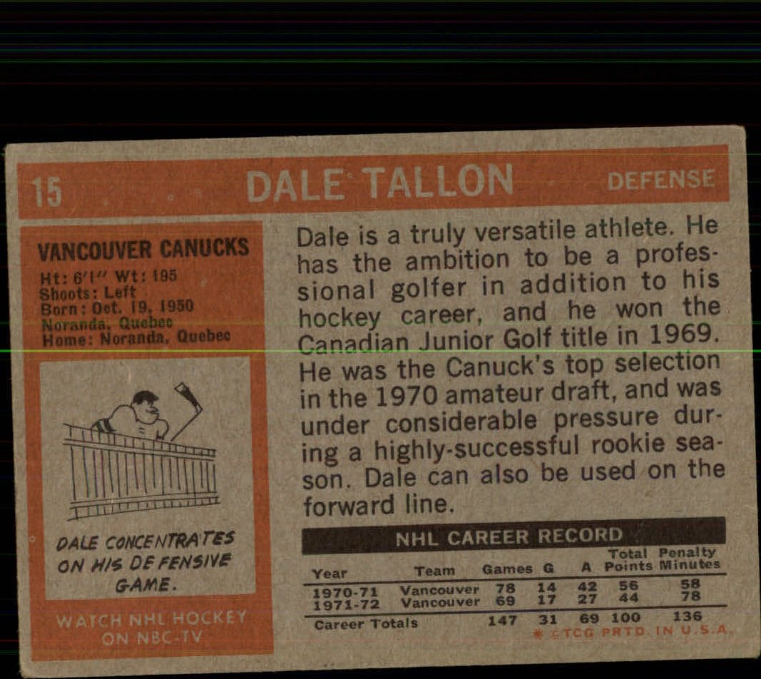 1972-73 Topps #15 Dale Tallon DP back image