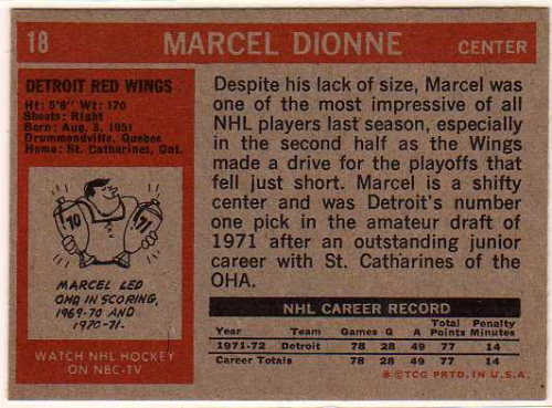 1972-73 Topps #18 Marcel Dionne DP back image