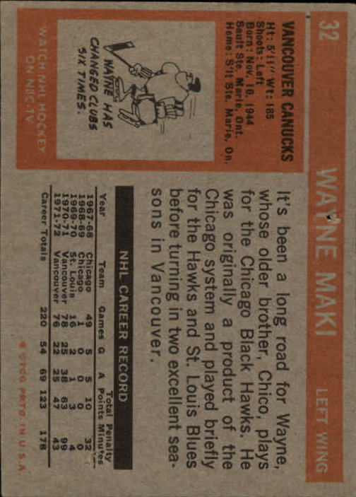 1972-73 Topps #32 Wayne Maki back image