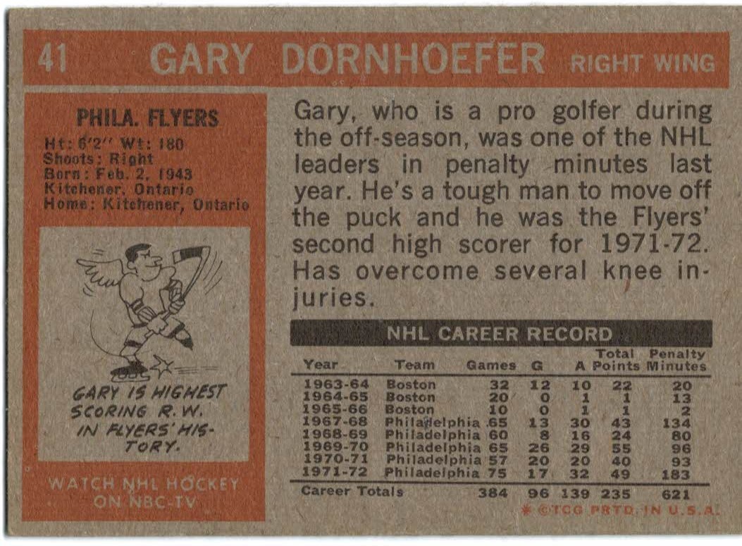 1972-73 Topps #41 Gary Dornhoefer DP back image