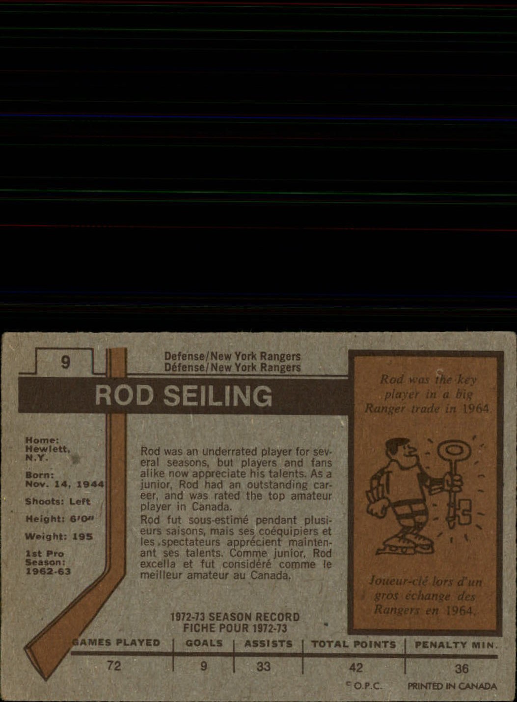 1973-74 O-Pee-Chee #9 Rod Seiling back image