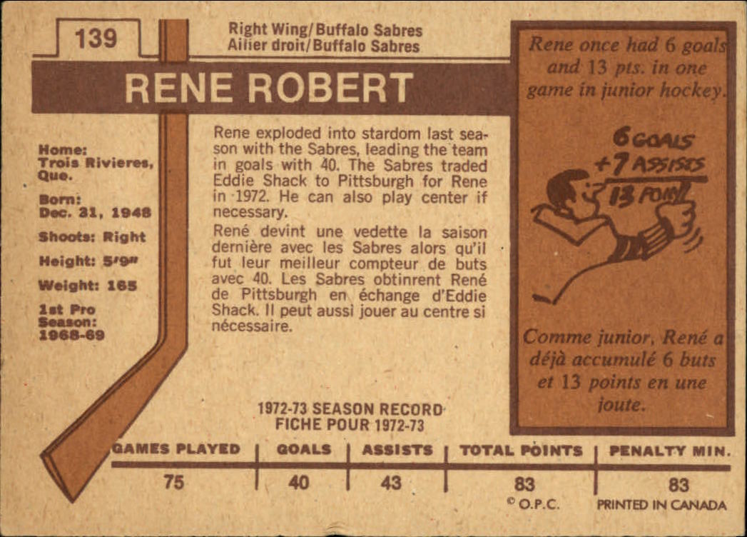 1973-74 O-PEE-CHEE HOCKEY ASSORTED SINGLES U-PICK - Picture 45 of 67