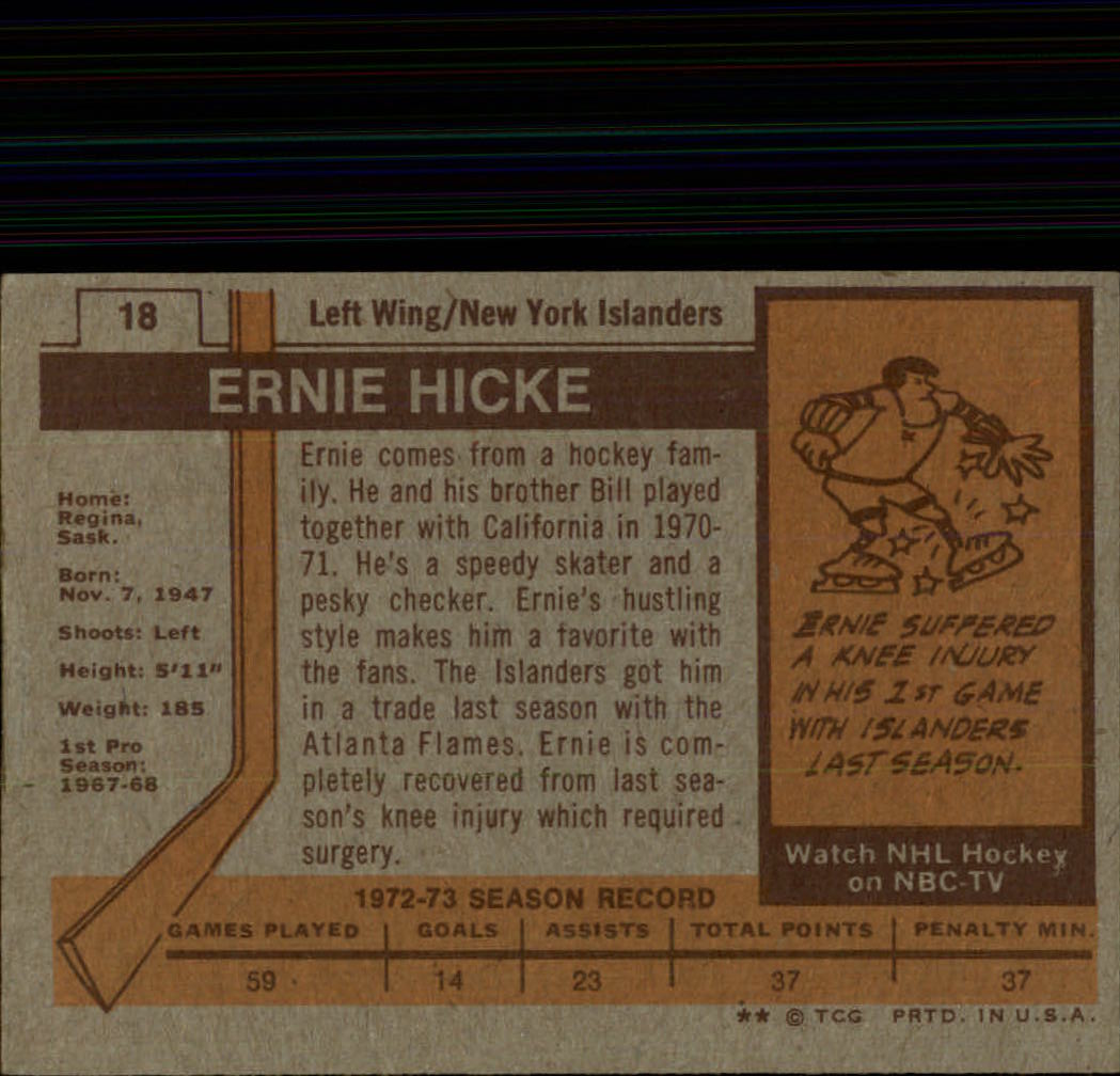 1973-74 Topps #18 Ernie Hicke DP back image