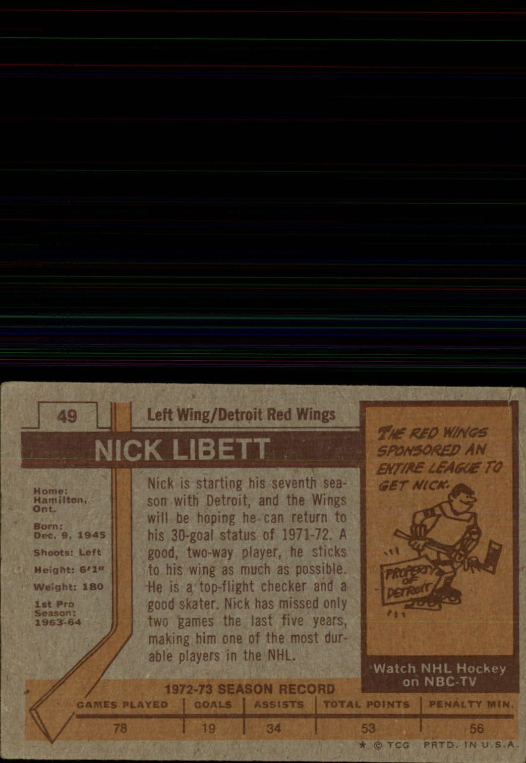 1973-74 Topps #49 Nick Libett DP back image