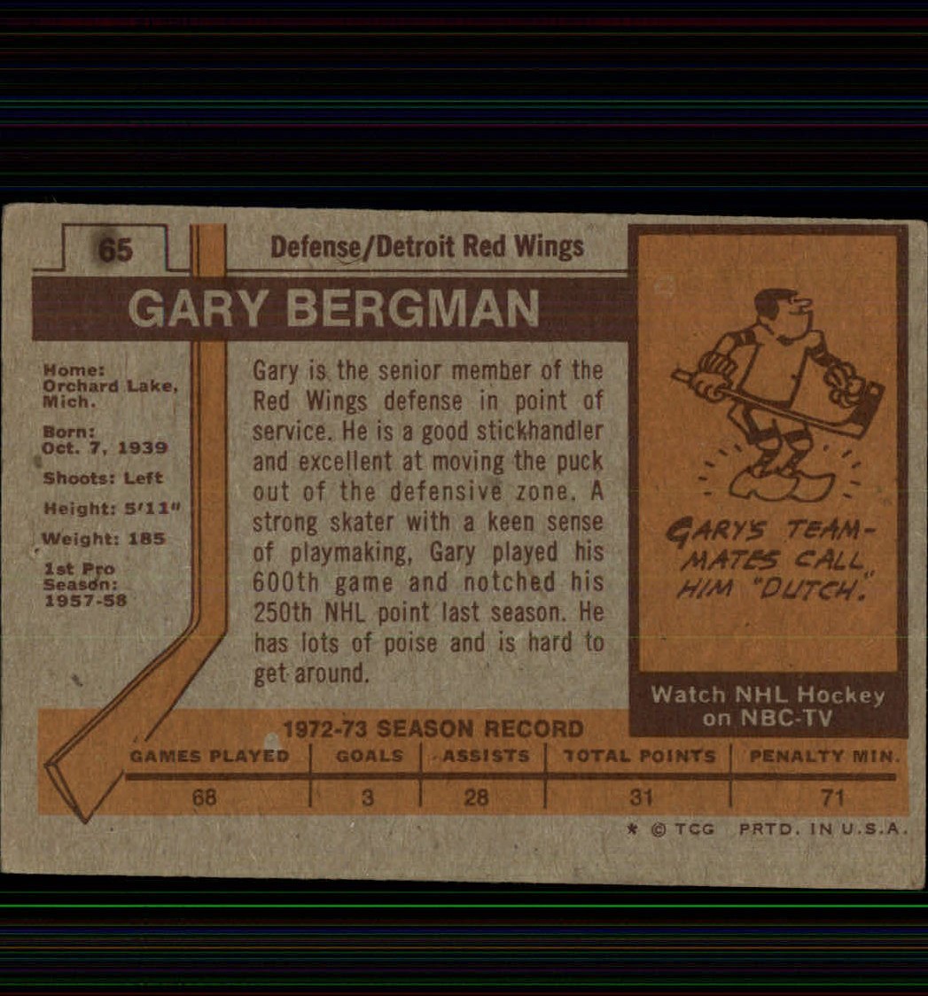 1973-74 Topps #65 Gary Bergman DP back image