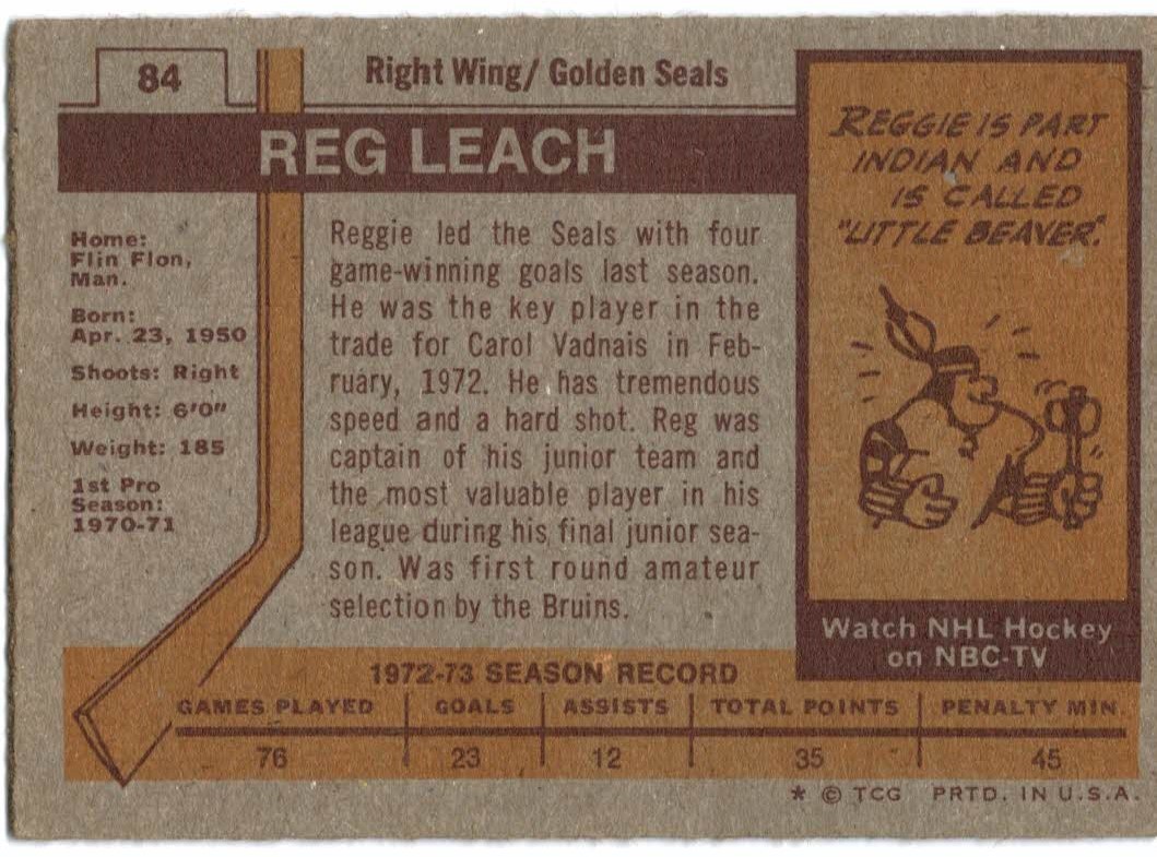 1973-74 Topps #84 Reggie Leach DP back image