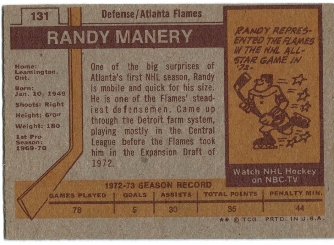 1973-74 Topps #131 Randy Manery DP back image
