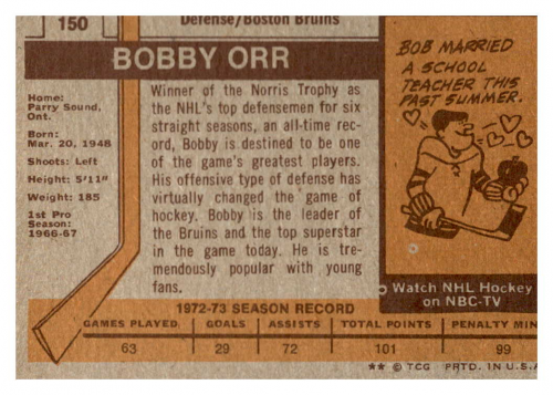 1973-74 Topps #150 Bobby Orr back image