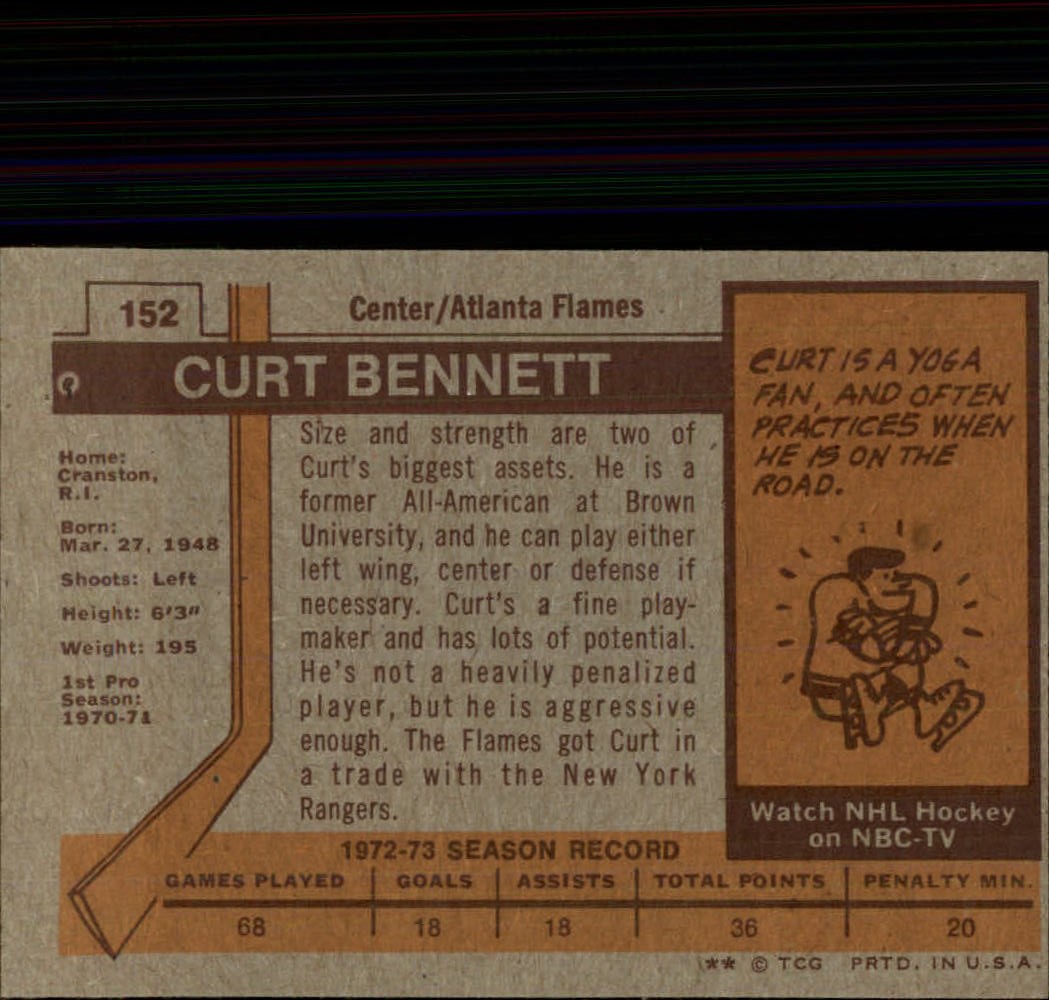 1973-74 Topps #152 Curt Bennett RC back image