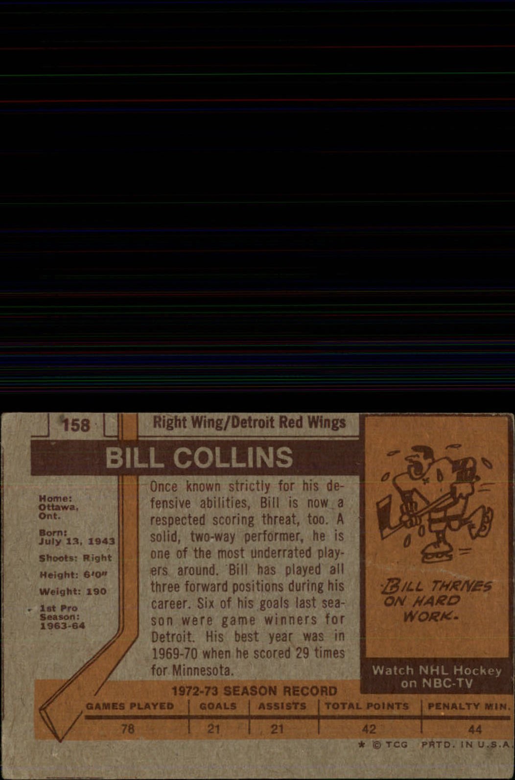 1973-74 Topps #158 Bill Collins DP back image