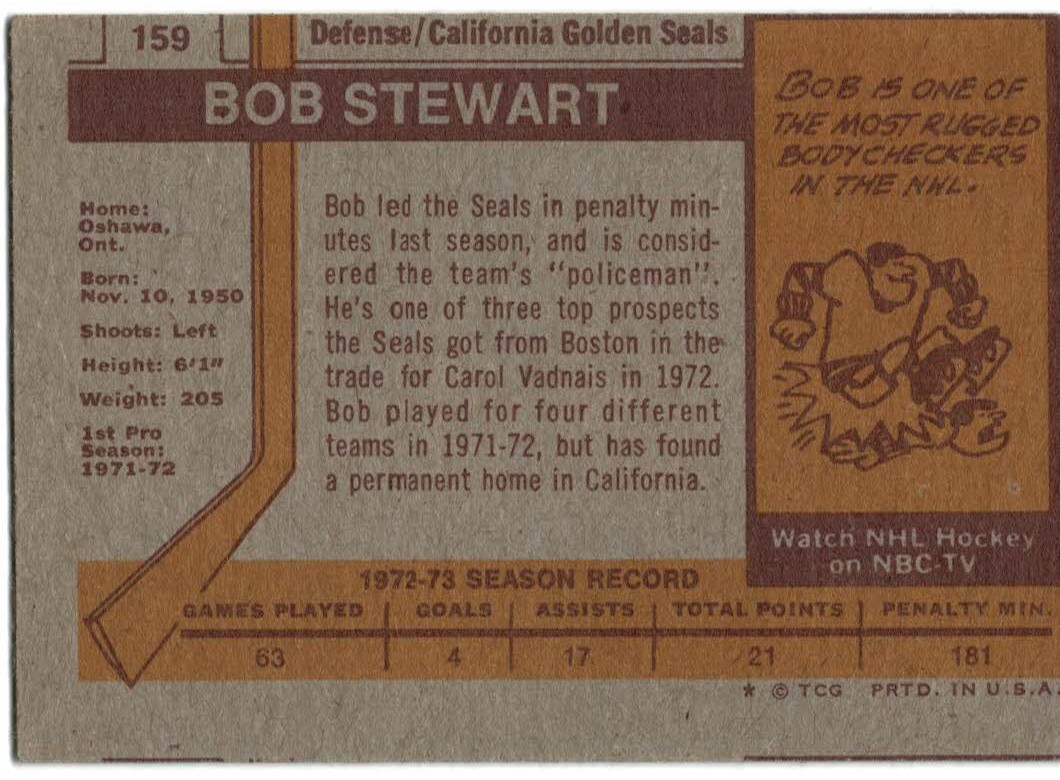 1973-74 Topps #159 Bob Stewart RC back image