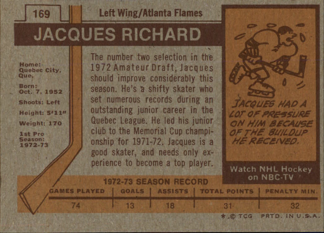 1973-74 Topps #169 Jacques Richard back image