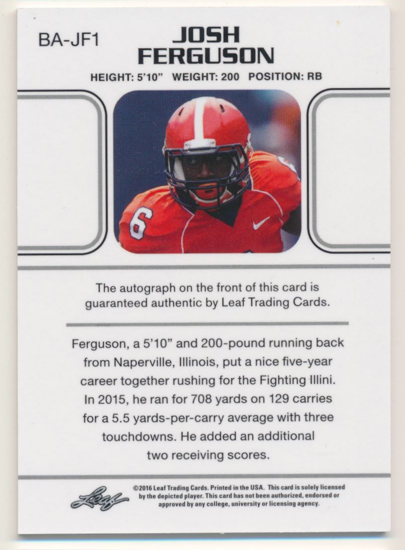 2016 Leaf Ultimate Draft #BAJF1 Josh Ferguson back image