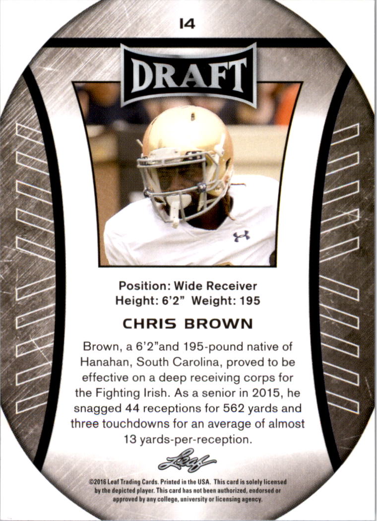 2016 Leaf Draft #14 Chris Brown back image