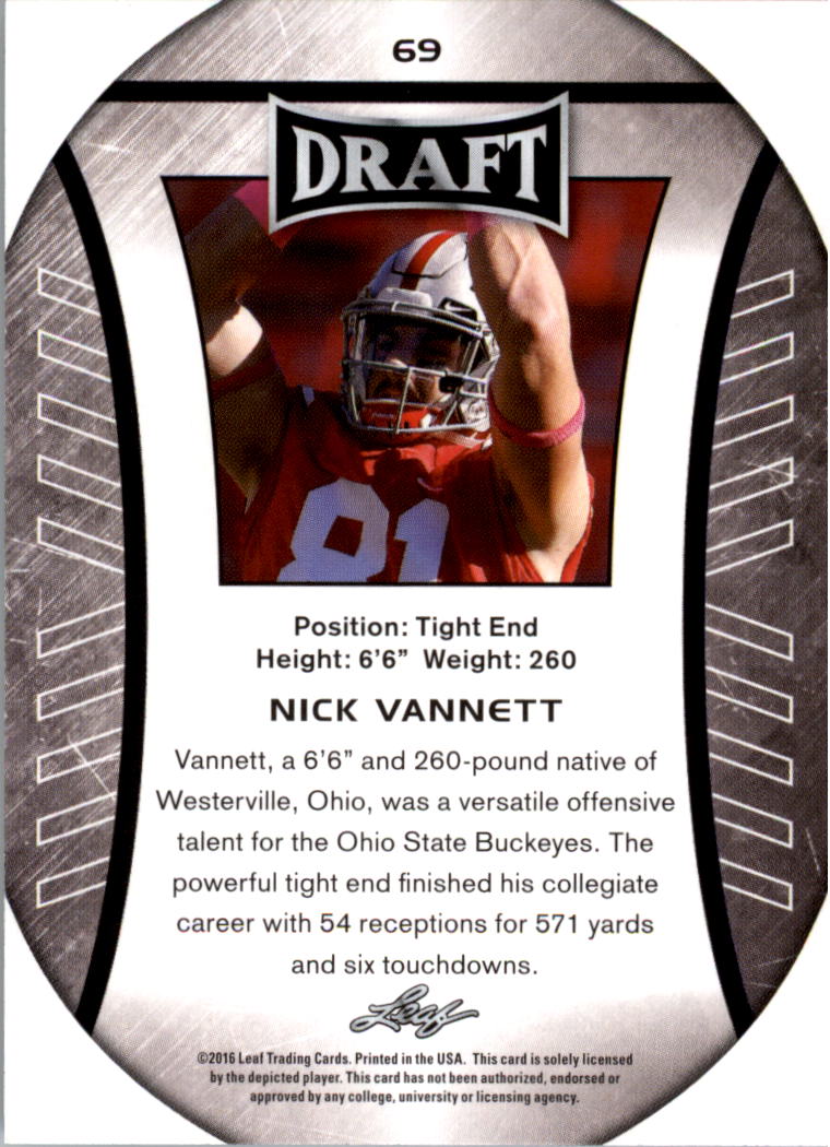2016 Leaf Draft #69 Nick Vannett back image