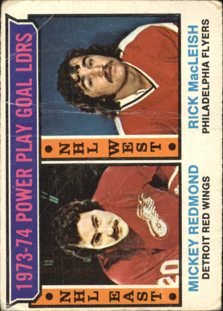1974-75 O-Pee-Chee #6 Power Play Goal/Leaders/Mickey Redmond/Rick MacLeish