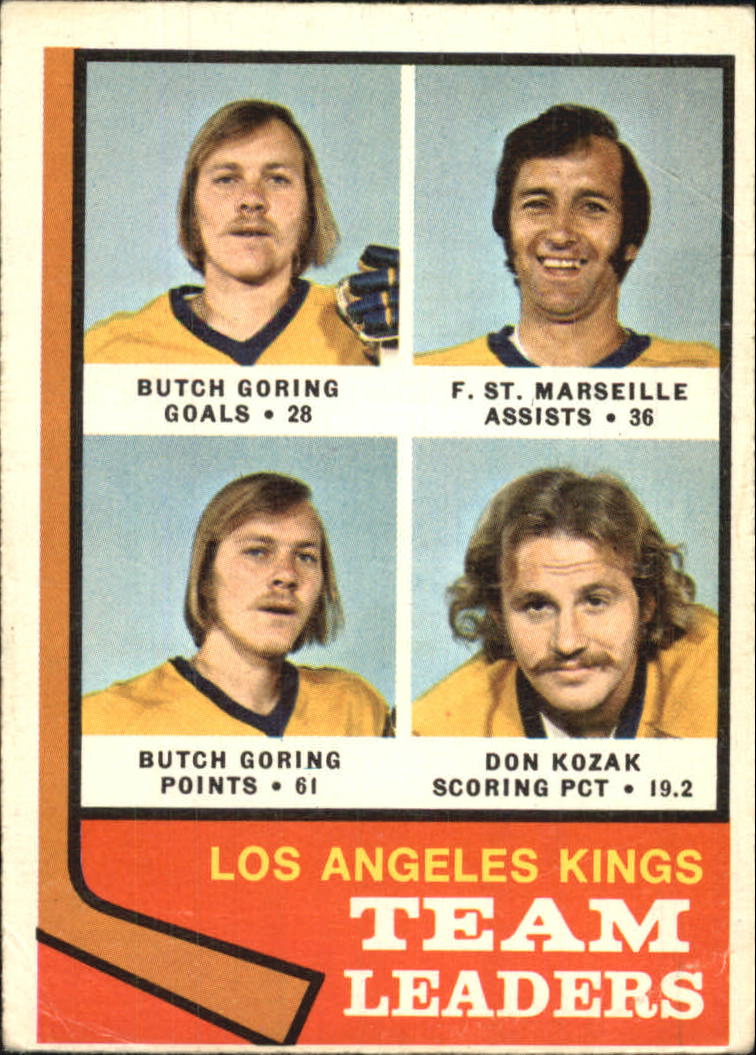 1974-75 O-Pee-Chee #98 Kings Leaders/Butch Goring/Frank St.Marseille/Butch Goring/Don Kozak