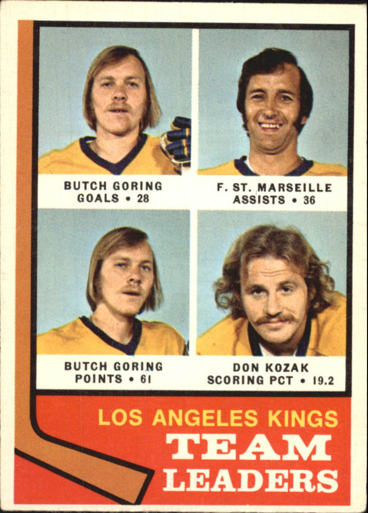 1974-75 O-Pee-Chee #98 Kings Leaders/Butch Goring/Frank St.Marseille/Butch Goring/Don Kozak