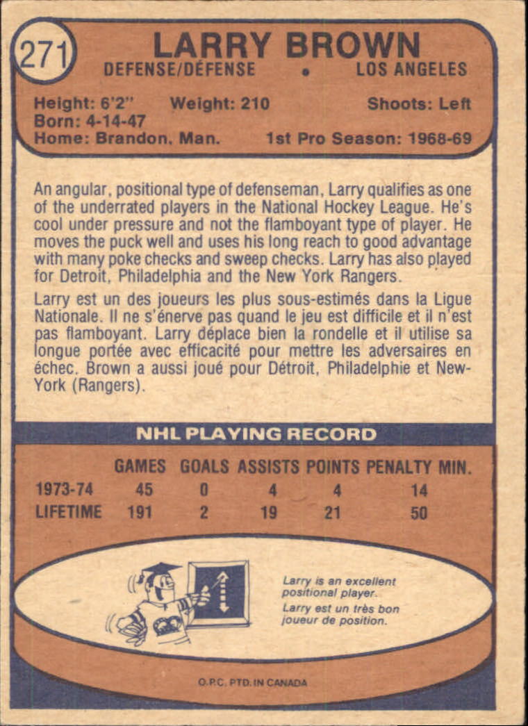 1974-75 O-Pee-Chee #271 Larry Brown RC back image