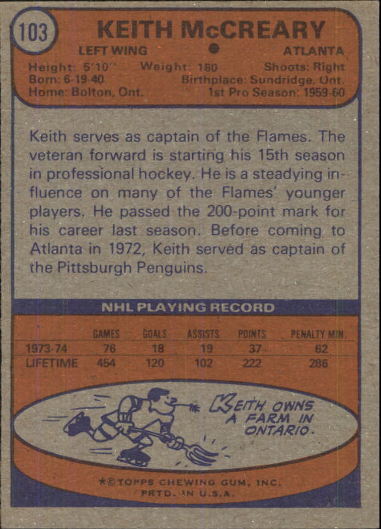 1974-75 Topps #103 Keith McCreary back image