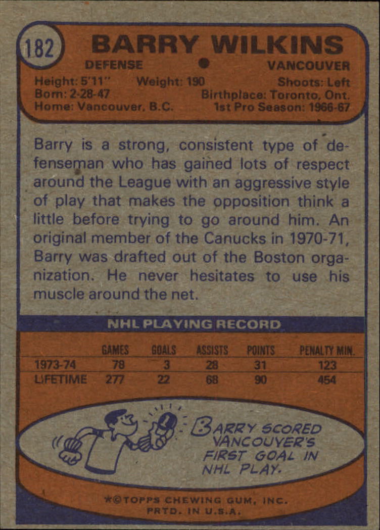 1974-75 Topps #182 Barry Wilkins back image
