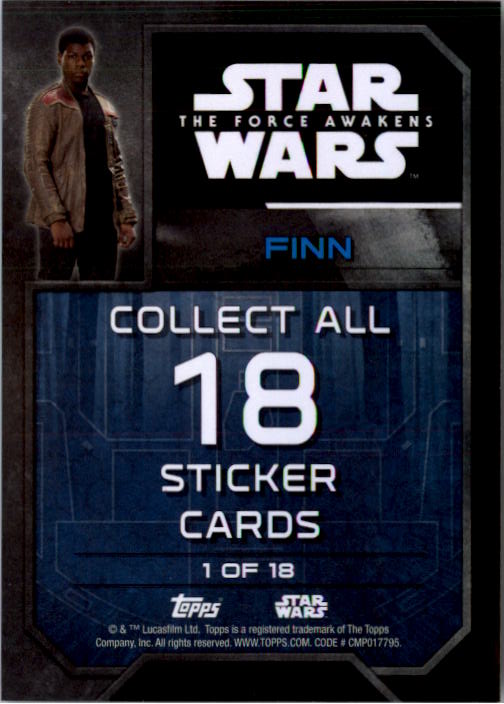 2016 Topps Star Wars The Force Awakens Series Two Character Stickers #1 Finn back image