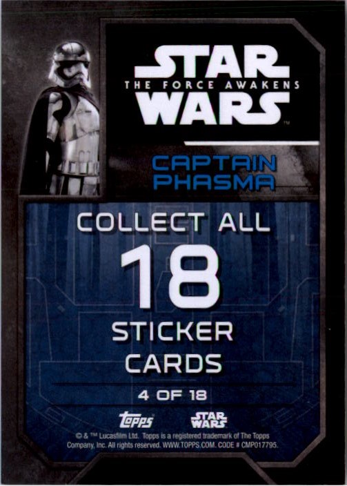 2016 Topps Star Wars The Force Awakens Series Two Character Stickers #4 Captain Phasma back image