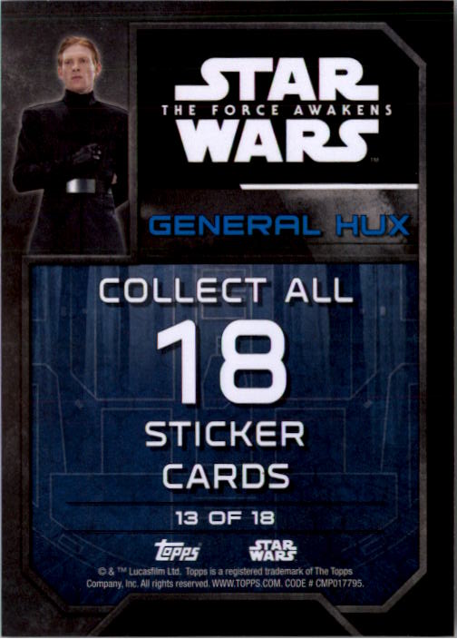 2016 Topps Star Wars The Force Awakens Series Two Character Stickers #13 General Hux back image