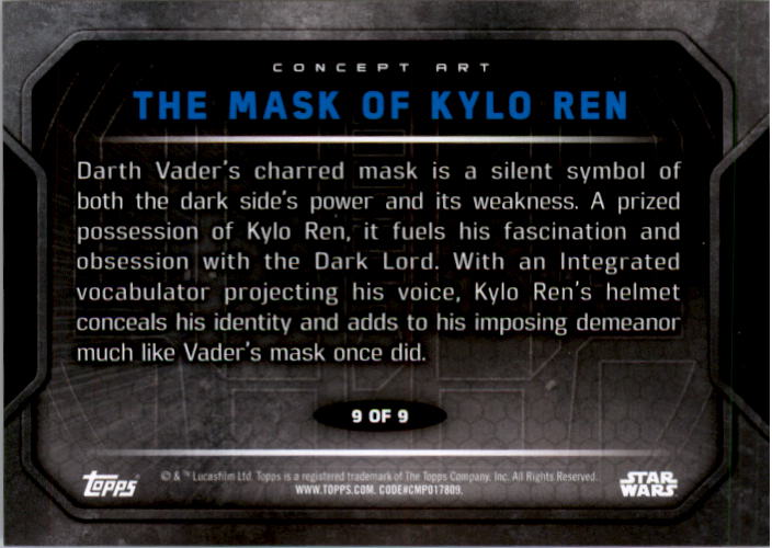 2016 Topps Star Wars The Force Awakens Series Two Concept Art #9 The Mask of Kylo Ren back image