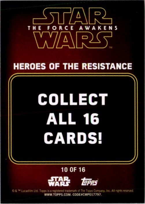 2016 Topps Star Wars The Force Awakens Series Two Heroes of the Resistance #10 Major Brance back image