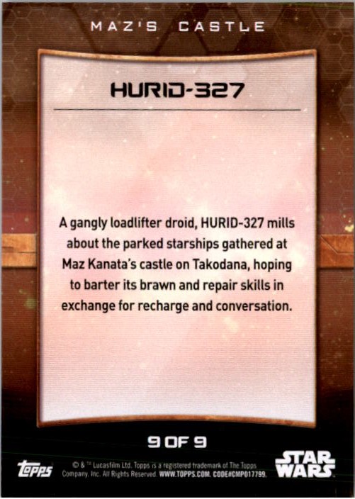 2016 Topps Star Wars The Force Awakens Series Two Maz's Castle #9 Hurid-327 back image