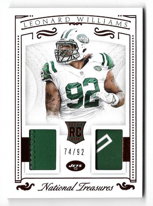 2015 Panini National Treasures Rookie Dual Materials Red Jersey Number #RDMLW Leonard Williams/92