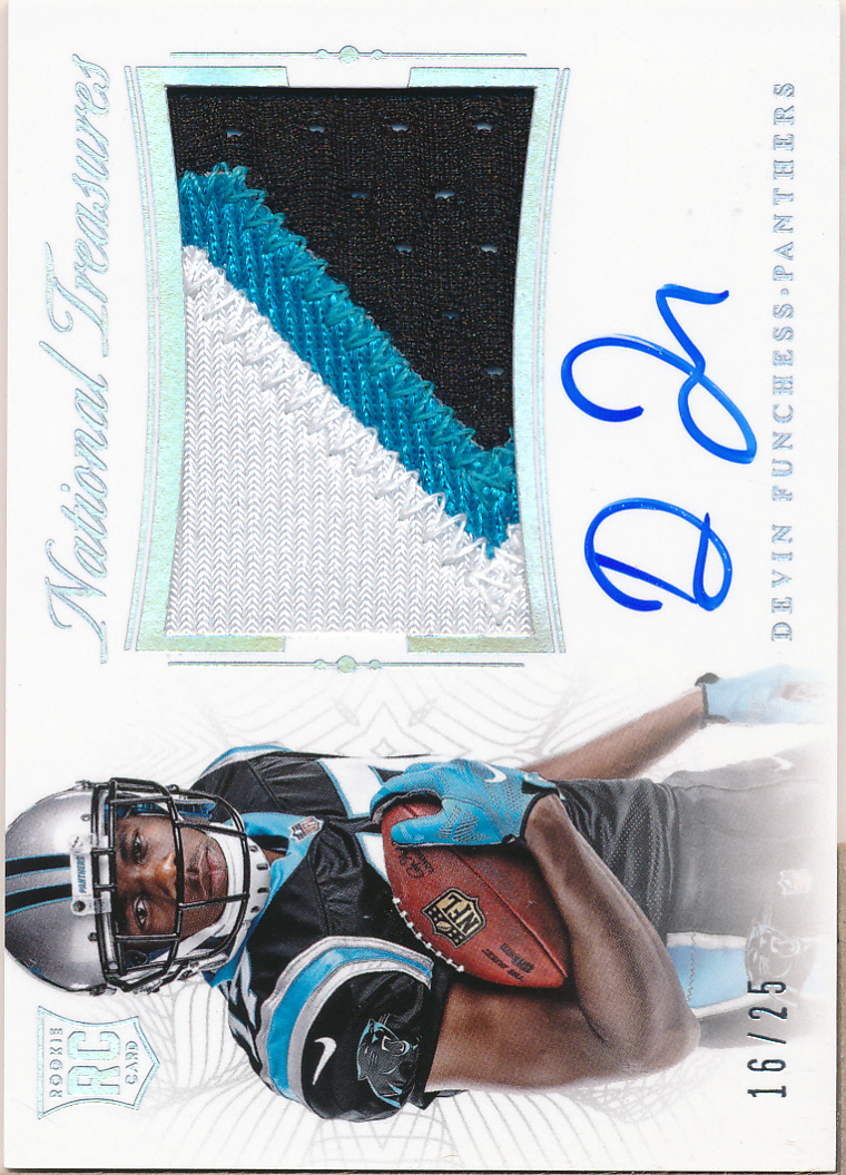 2015 Panini National Treasures Rookie Signature Materials Silver #RMSRDF Devin Funchess/25