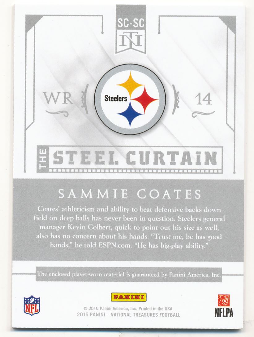 2015 Panini National Treasures Steel Curtain Memorabilia #SCSC Sammie Coates/25