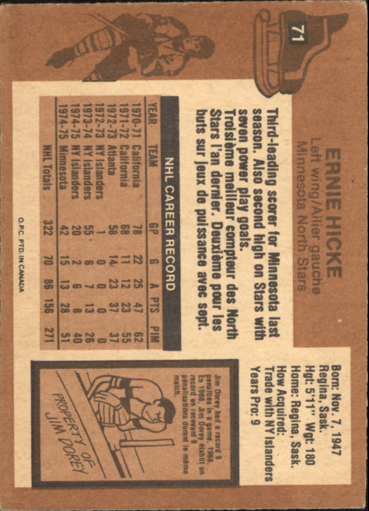 1975-76 O-Pee-Chee #71 Ernie Hicke back image