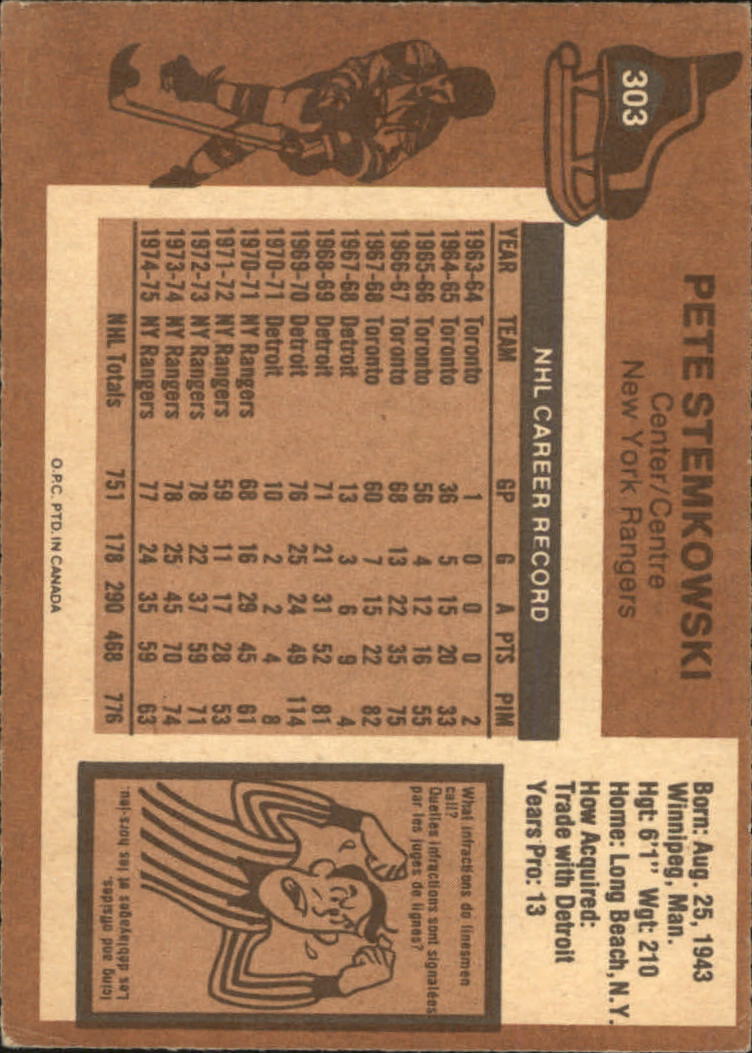 1975-76 O-Pee-Chee #303 Pete Stemkowski - VG