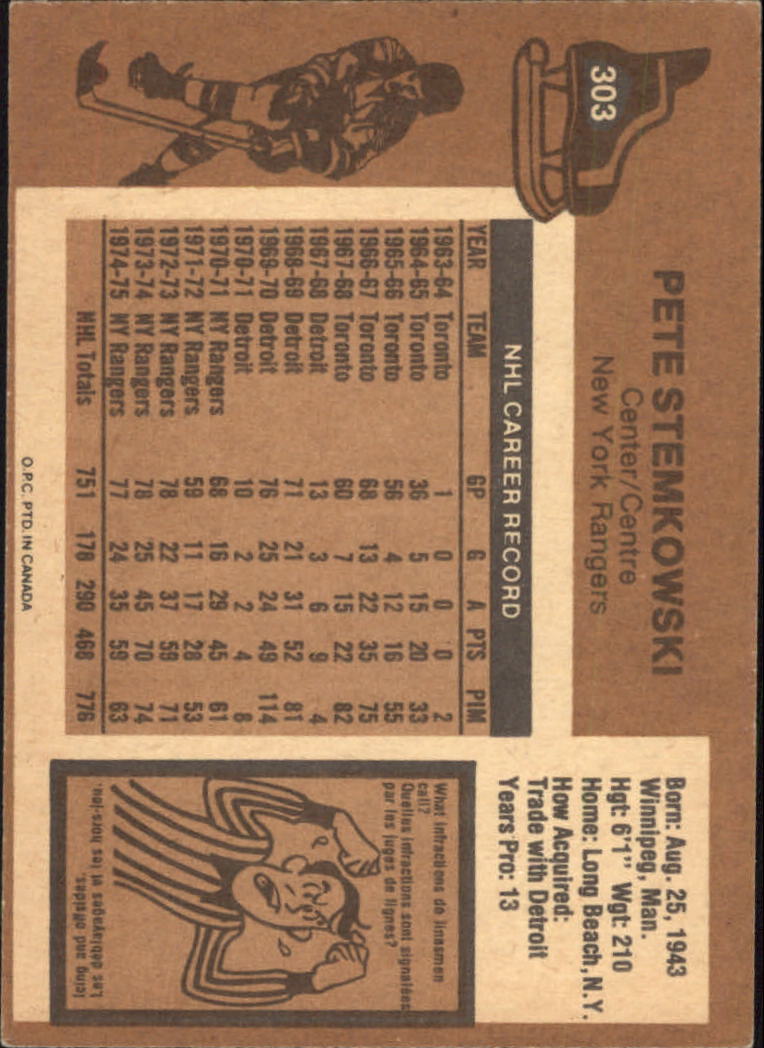 1975-76 O-Pee-Chee #303 Pete Stemkowski - EX
