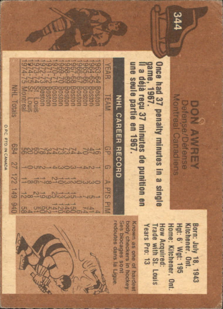 1975-76 O-Pee-Chee #344 Don Awrey back image