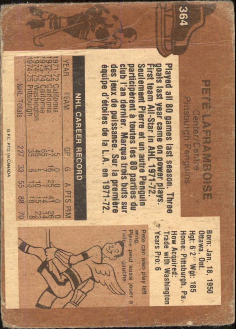 1975-76 O-Pee-Chee #364 Pete Laframboise - FAIR