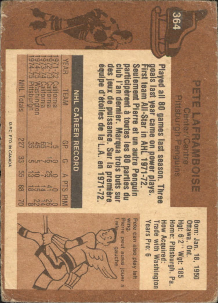 1975-76 O-Pee-Chee #364 Pete Laframboise - GOOD