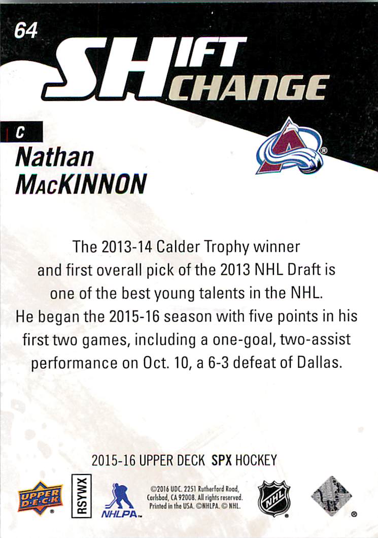 2015-16 SPx #64 Nathan MacKinnon SC back image