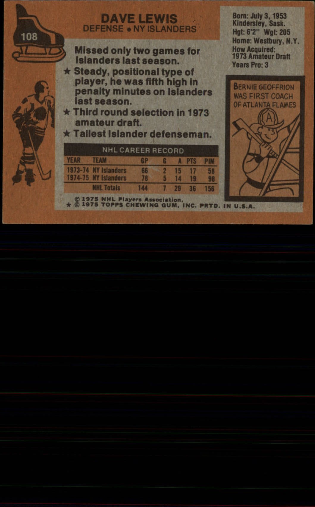 1975-76 Topps #108 Dave Lewis back image