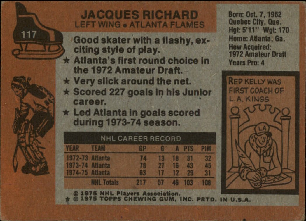 1975-76 Topps #117 Jacques Richard back image