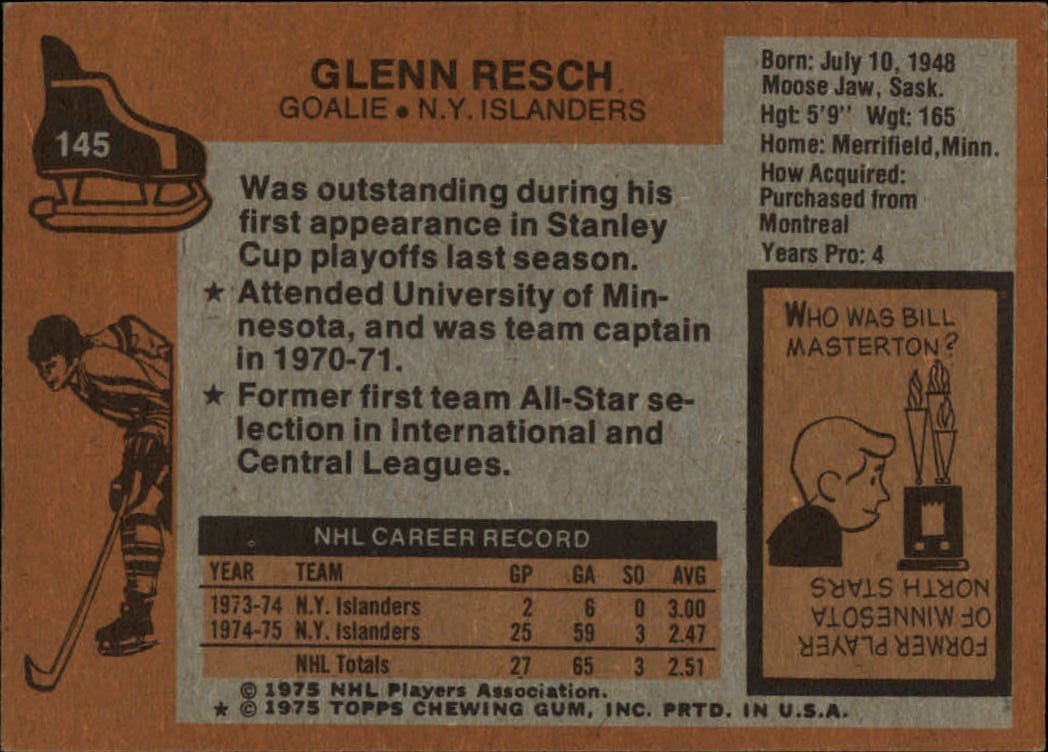 1975-76 Topps #145 Glenn Resch back image