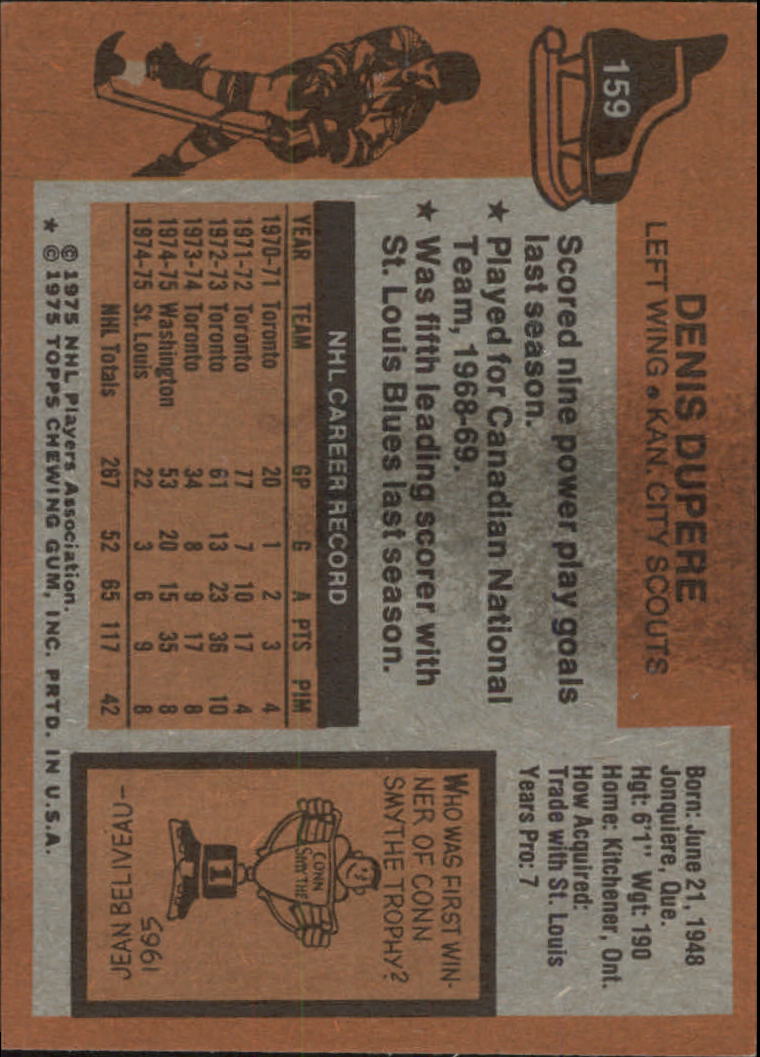 1975-76 Topps #159 Denis Dupere back image