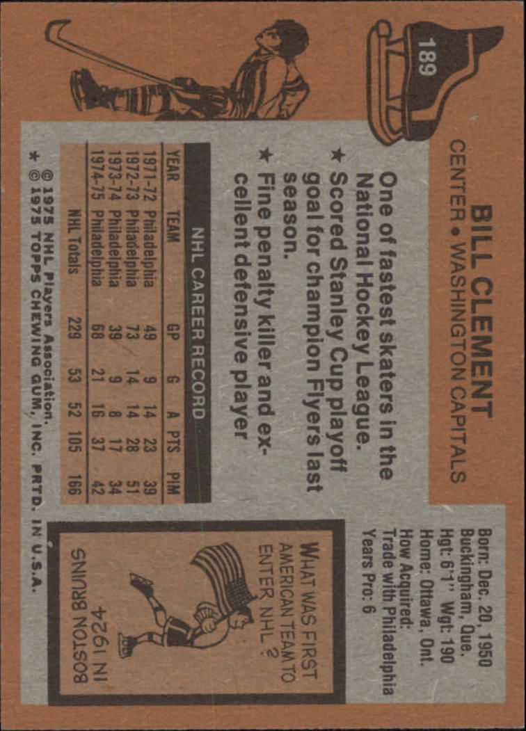 1975-76 Topps #189 Bill Clement back image